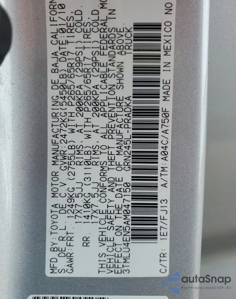 2010 Toyota Tacoma Double Cab z USA, uszkodzony, nr VIN 3TMLU4EN5AM047150